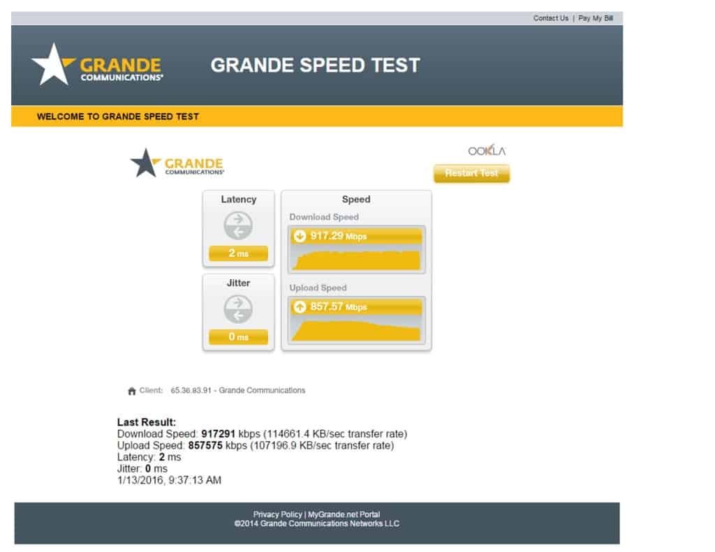 Grande Speed Test pic internet speed